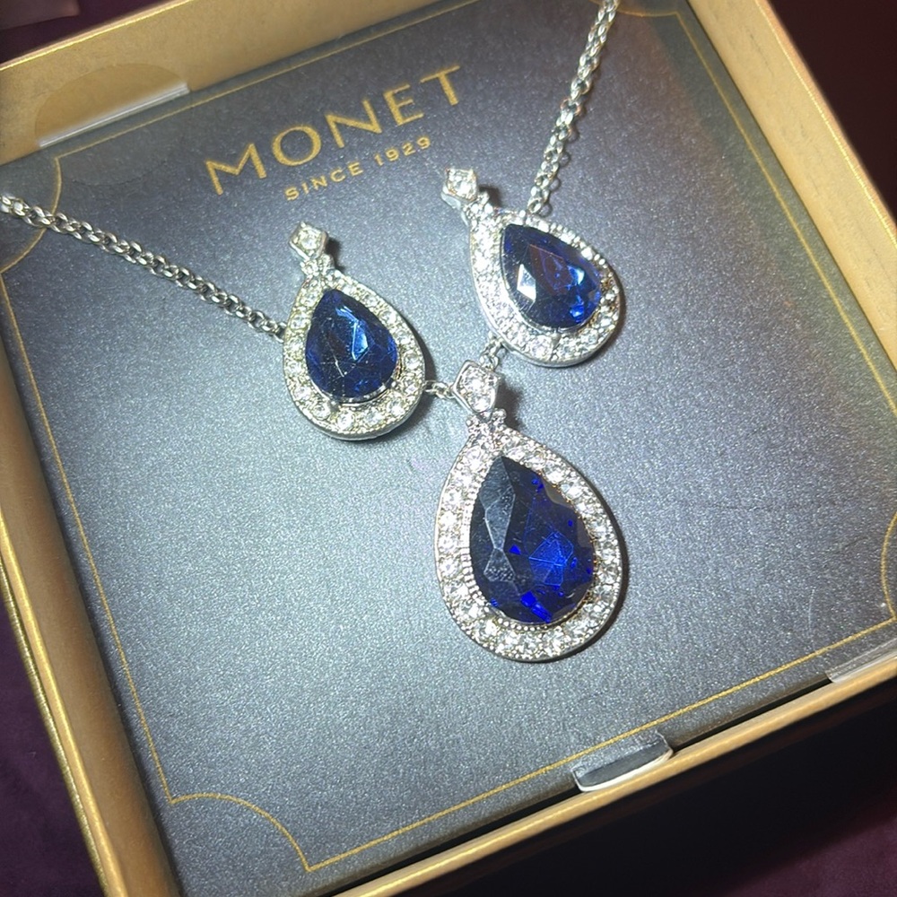 Monet Silver Jewelry Set with Blue Accents